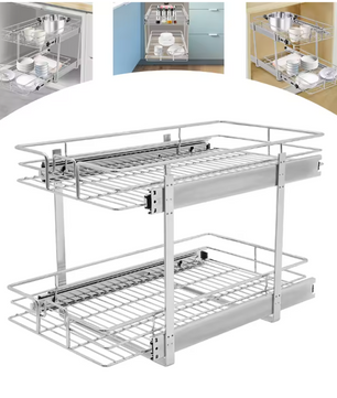 Uittrekbaar Keukenrek met 2 Lagen – Verstelbaar Kastopbergrek van Metaal 34x55 cm