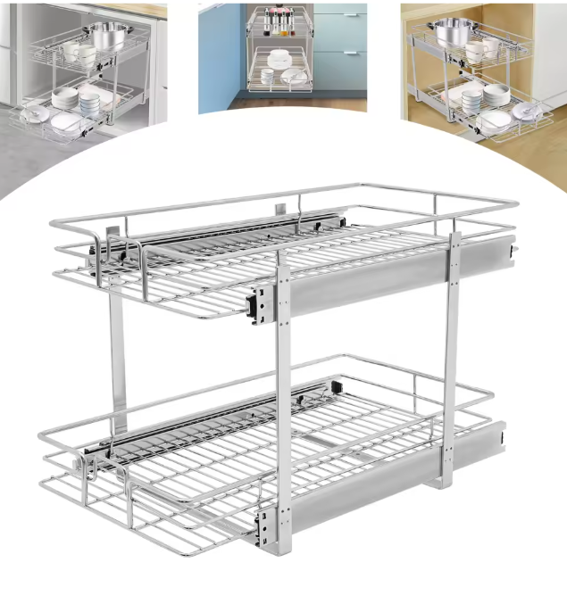 Uittrekbaar Keukenrek met 2 Lagen – Verstelbaar Kastopbergrek van Metaal 34x55 cm