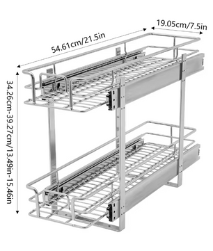 Uittrekbaar Keukenrek met 2 Lagen – Verstelbaar Kastopbergrek van Metaal 34x55 cm