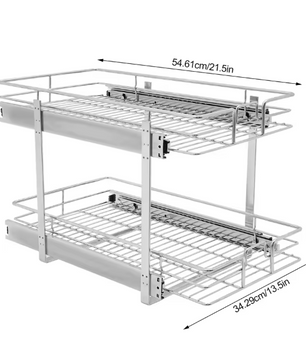 Uittrekbaar Keukenrek met 2 Lagen – Verstelbaar Kastopbergrek van Metaal 34x55 cm
