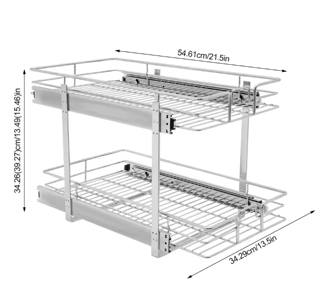 Uittrekbaar Keukenrek met 2 Lagen – Verstelbaar Kastopbergrek van Metaal 34x55 cm
