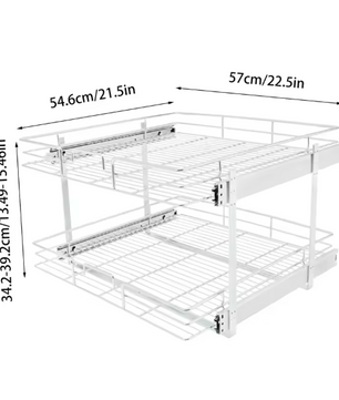 Uittrekbaar Keukenrek met 2 Lagen – Verstelbaar Kastopbergrek van Metaal 34x55 cm