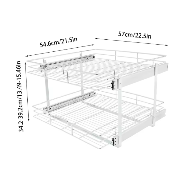 Uittrekbaar Keukenrek met 2 Lagen – Verstelbaar Kastopbergrek van Metaal 34x55 cm