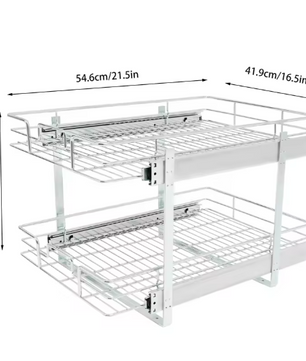 Uittrekbaar Keukenrek met 2 Lagen – Verstelbaar Kastopbergrek van Metaal 34x55 cm