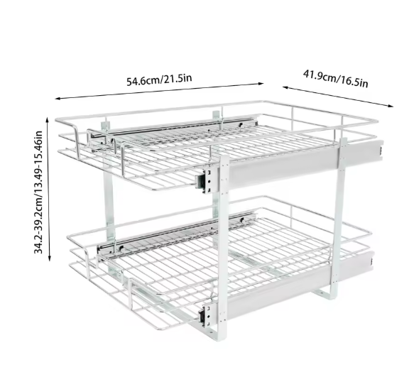 Uittrekbaar Keukenrek met 2 Lagen – Verstelbaar Kastopbergrek van Metaal 34x55 cm