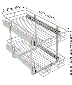 Uittrekbaar Keukenrek met 2 Lagen – Verstelbaar Kastopbergrek van Metaal 34x55 cm