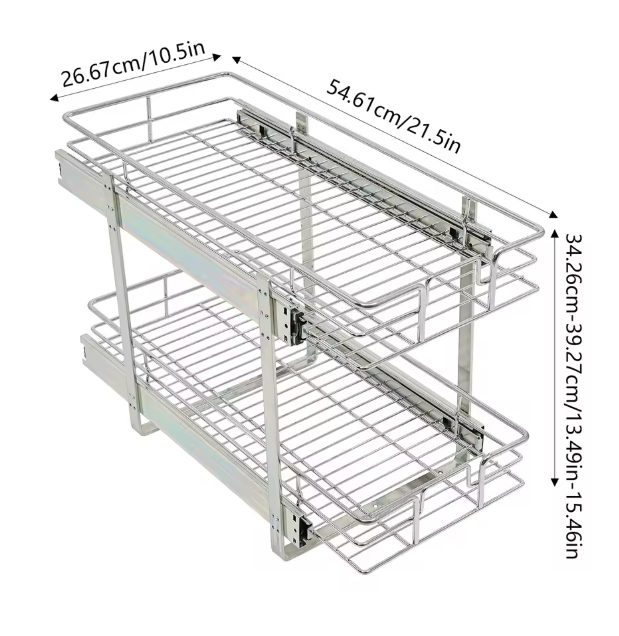Uittrekbaar Keukenrek met 2 Lagen – Verstelbaar Kastopbergrek van Metaal 34x55 cm