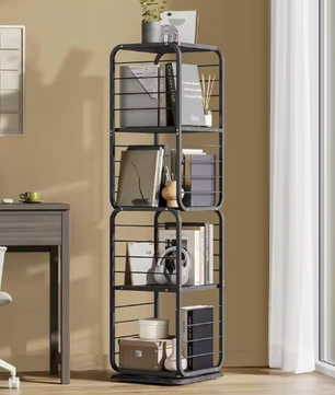 Draaibare Boekenkast met 4 Niveaus – Houten Opbergrek 43x43x158 cm