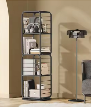 Draaibare Boekenkast met 4 Niveaus – Houten Opbergrek 43x43x158 cm