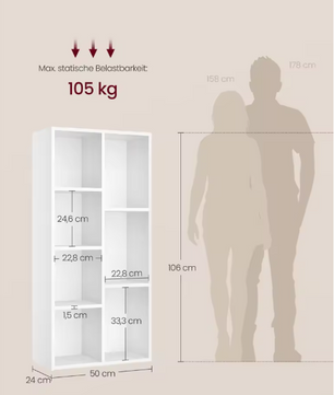 Draaibare Boekenkast met 7 Vakken – Verticale of Horizontale Opstelling 24x50x106 cm