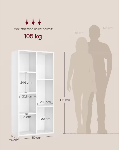 Draaibare Boekenkast met 7 Vakken – Verticale of Horizontale Opstelling 24x50x106 cm