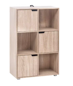 Boekenkast met 6 Vakken en Deuren – Houten Opbergkast 59,7x29,7x91 cm