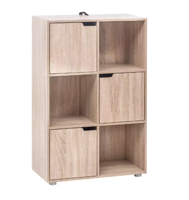 Boekenkast met 6 Vakken en Deuren – Houten Opbergkast 59,7x29,7x91 cm