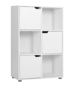 Boekenkast met 6 Vakken en Deuren – Houten Opbergkast 59,7x29,7x91 cm