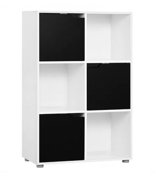 Boekenkast met 6 Vakken en Deuren – Houten Opbergkast 59,7x29,7x91 cm