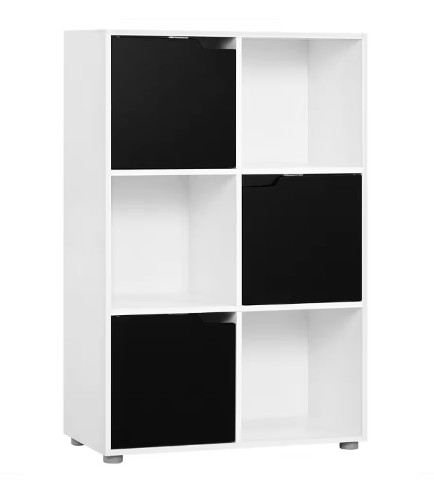 Boekenkast met 6 Vakken en Deuren – Houten Opbergkast 59,7x29,7x91 cm