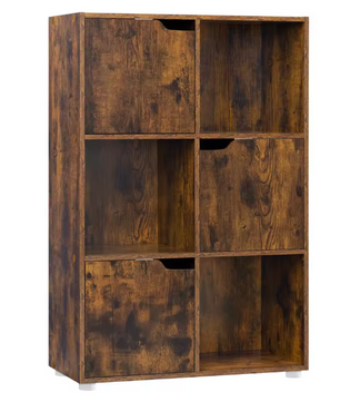 Boekenkast met 6 Vakken en Deuren – Houten Opbergkast 59,7x29,7x91 cm