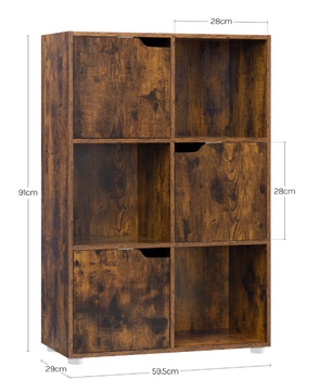 Boekenkast met 6 Vakken en Deuren – Houten Opbergkast 59,7x29,7x91 cm