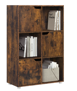 Boekenkast met 6 Vakken en Deuren – Houten Opbergkast 59,7x29,7x91 cm