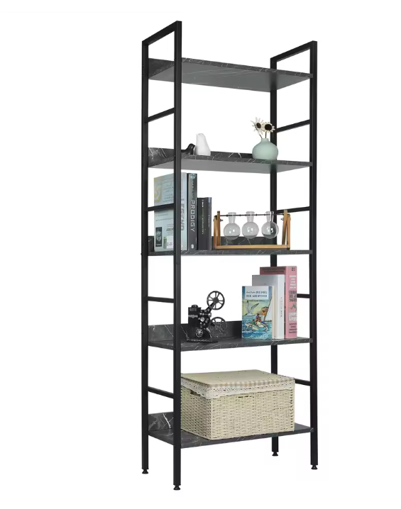 Industriële Boekenkast met 4 Niveaus – Houten en Metalen Open Rek 60x27,5x160 cm