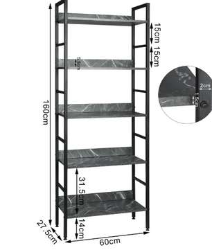 Industriële Boekenkast met 4 Niveaus – Houten en Metalen Open Rek 60x27,5x160 cm