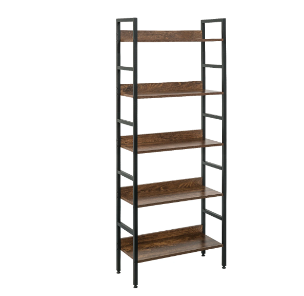 Industriële Boekenkast met 4 Niveaus – Houten en Metalen Open Rek 60x27,5x160 cm
