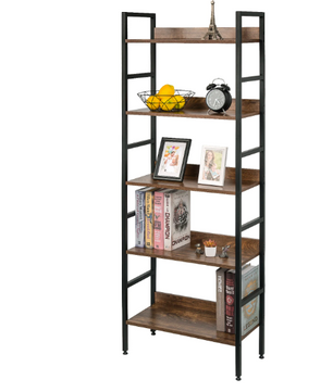 Industriële Boekenkast met 4 Niveaus – Houten en Metalen Open Rek 60x27,5x160 cm
