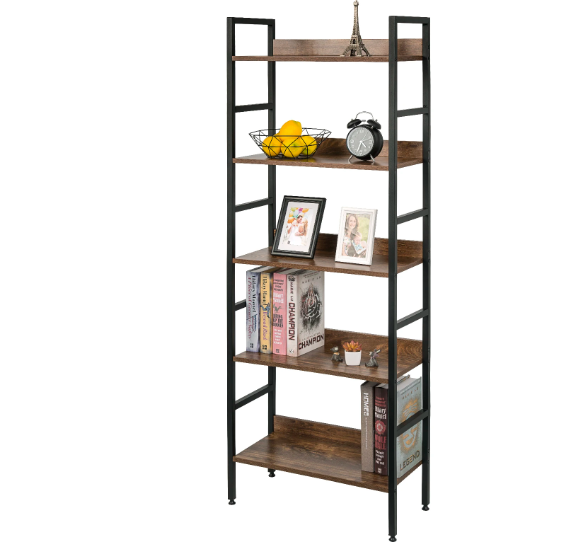 Industriële Boekenkast met 4 Niveaus – Houten en Metalen Open Rek 60x27,5x160 cm