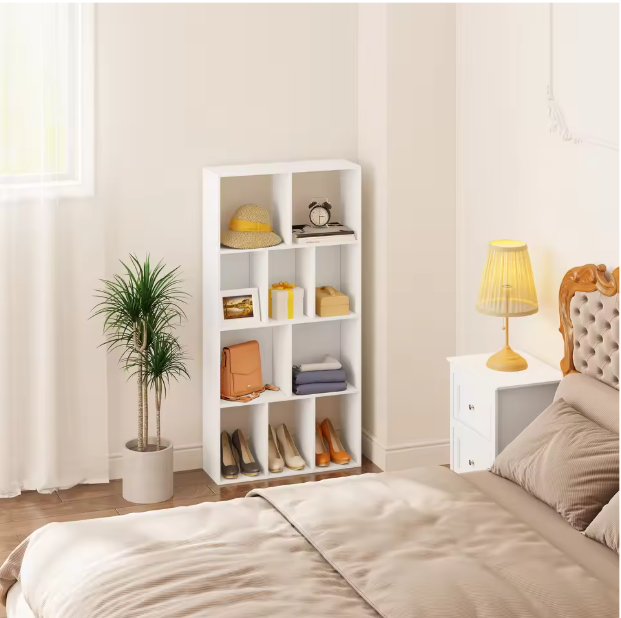 Witte Boekenkast met 10 Open Vakken – Staande Opbergkast 60x20x120 cm