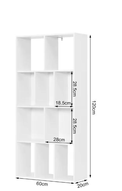 Witte Boekenkast met 10 Open Vakken – Staande Opbergkast 60x20x120 cm