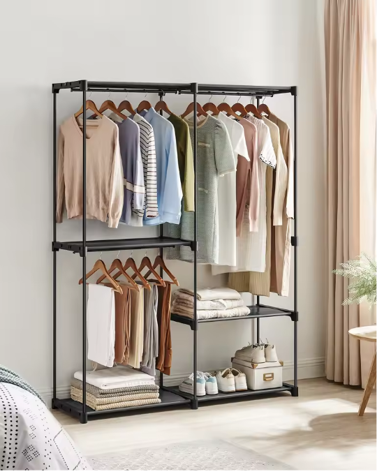 Vrijstaande Kledingkast met Planken en Kledingroedes – Stoffen Opbergkast 138x43x182 cm