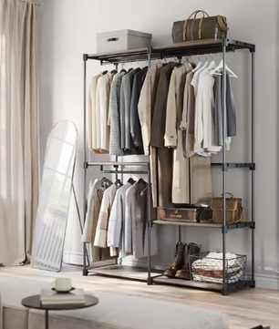 Vrijstaande Kledingkast met Planken en Kledingroedes – Stoffen Opbergkast 138x43x182 cm