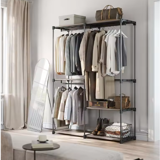 Vrijstaande Kledingkast met Planken en Kledingroedes – Stoffen Opbergkast 138x43x182 cm