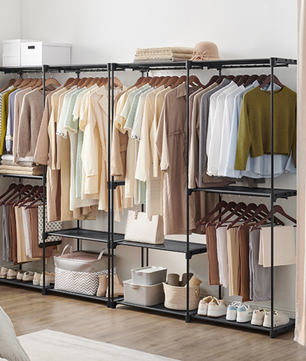 Vrijstaande Kledingkast met Planken en Kledingroedes – Stoffen Opbergkast 138x43x182 cm