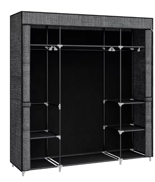 Stoffen Kledingkast met 3 Kledingroedes en 9 Vakken – Vrijstaande Opbergkast 162x43x175 cm