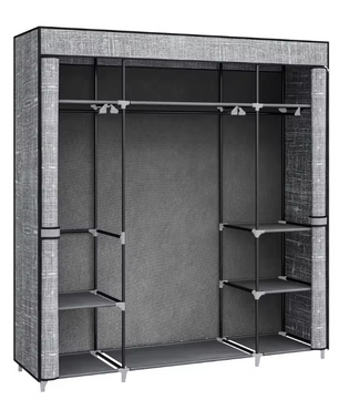 Stoffen Kledingkast met 3 Kledingroedes en 9 Vakken – Vrijstaande Opbergkast 162x43x175 cm