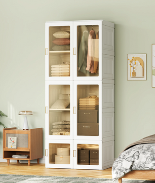 Opvouwbare Garderobekast met 6 Vakken en Kledingroede – Kunststof Kast met Magnetische Deuren, 170 cm Hoog