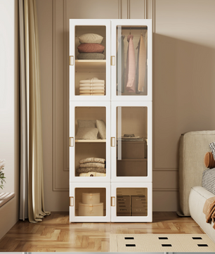 Opvouwbare Garderobekast met 6 Vakken en Kledingroede – Kunststof Kast met Magnetische Deuren, 170 cm Hoog