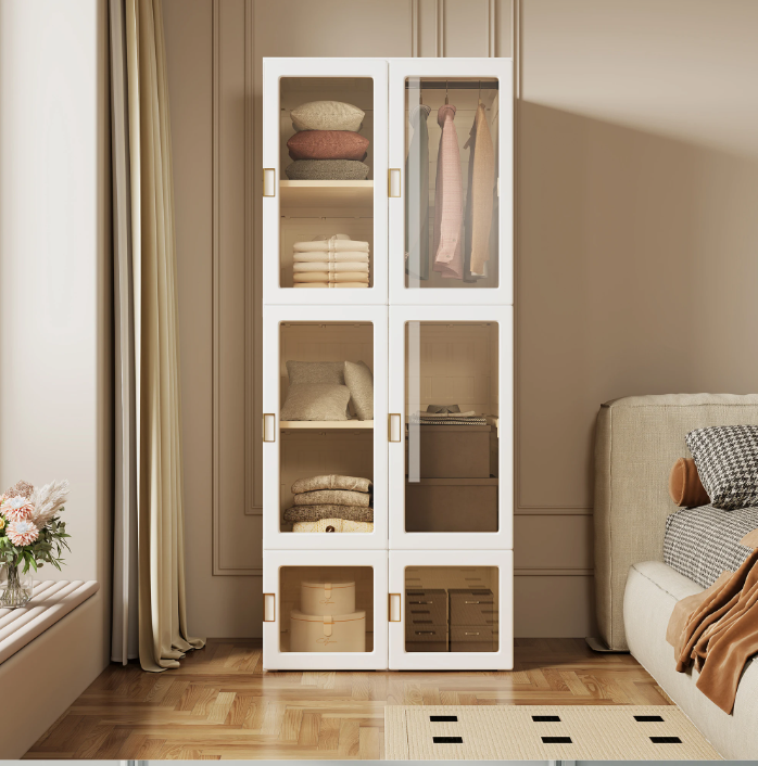 Opvouwbare Garderobekast met 6 Vakken en Kledingroede – Kunststof Kast met Magnetische Deuren, 170 cm Hoog