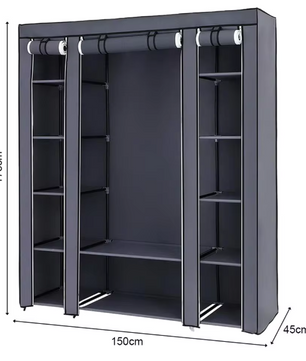 Opvouwbare Stoffen Kledingkast met Ritsdeur – Metalen Frame en Stofhoes, 175 cm Hoog