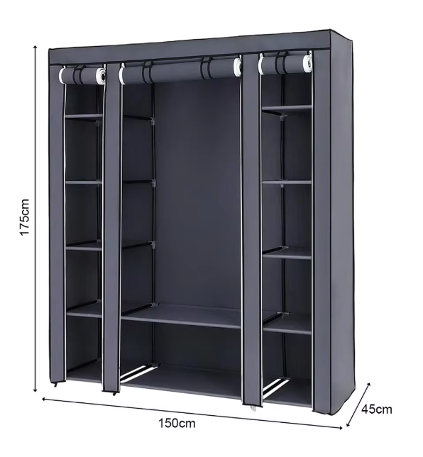 Opvouwbare Stoffen Kledingkast met Ritsdeur – Metalen Frame en Stofhoes, 175 cm Hoog