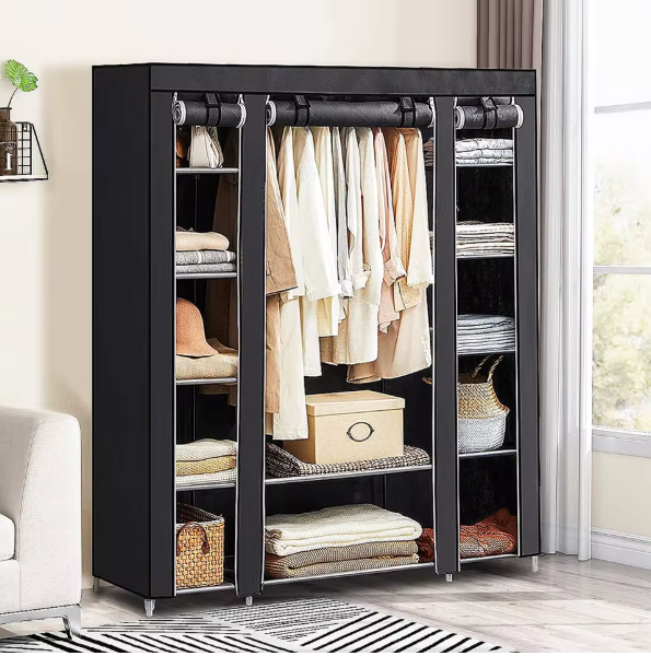 Opvouwbare Stoffen Kledingkast met Ritsdeur – Metalen Frame en Stofhoes, 175 cm Hoog