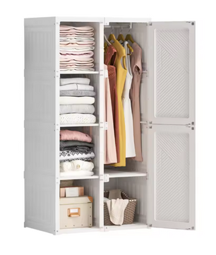 Opvouwbare Witte Kledingkast – Draagbare Garderobekast met Verborgen Kledingroede en Stevige PP-Constructie, 136 cm Breed