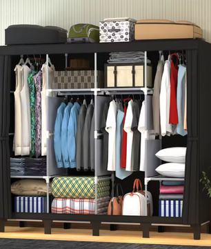 Opvouwbare Stoffen Kledingkast met 15 Vakken – Canvas Garderobekast met Kledingroede en Lades, 130x45x170 cm