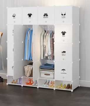 Modulaire Kledingkast met 16 Vakken – Kunststof Opbergkast en Schoenenkast, 162 cm Hoog