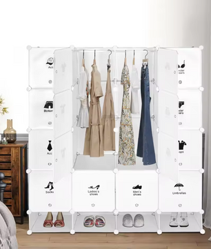Modulaire Kledingkast met 16 Vakken – Kunststof Opbergkast en Schoenenkast, 162 cm Hoog