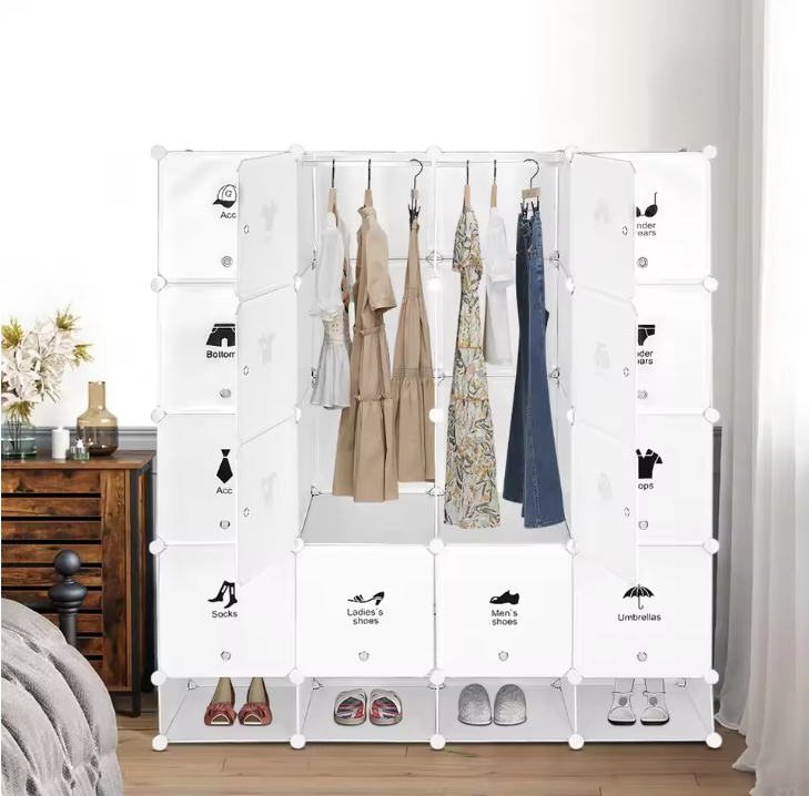 Modulaire Kledingkast met 16 Vakken – Kunststof Opbergkast en Schoenenkast, 162 cm Hoog