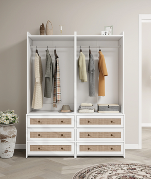 Witte Boho Kledingkast met 3 Lades – Garderobekast met Kledingroede en Opbergplank, 180 cm Hoog