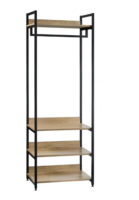 Open Kledingrek met 3 Legplanken – Industriële Garderobekast met Kledingroede en Schoenenrek, 170 cm Hoog