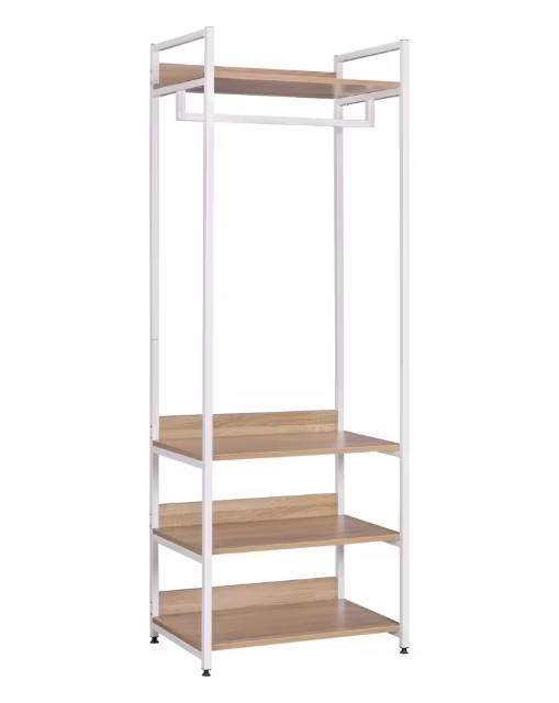 Open Kledingrek met 3 Legplanken – Industriële Garderobekast met Kledingroede en Schoenenrek, 170 cm Hoog